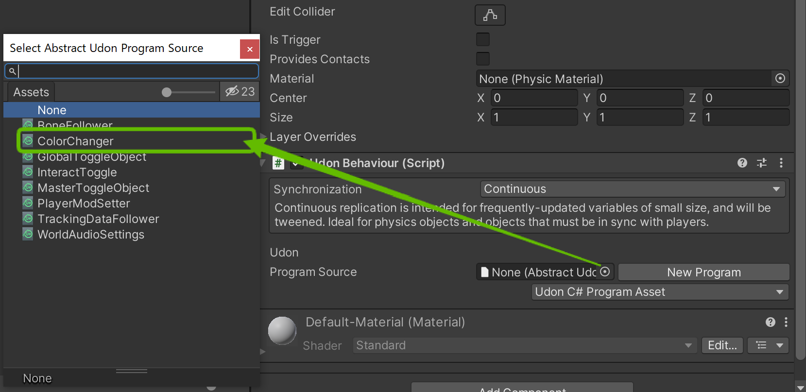 Udon Behaviour component settings
