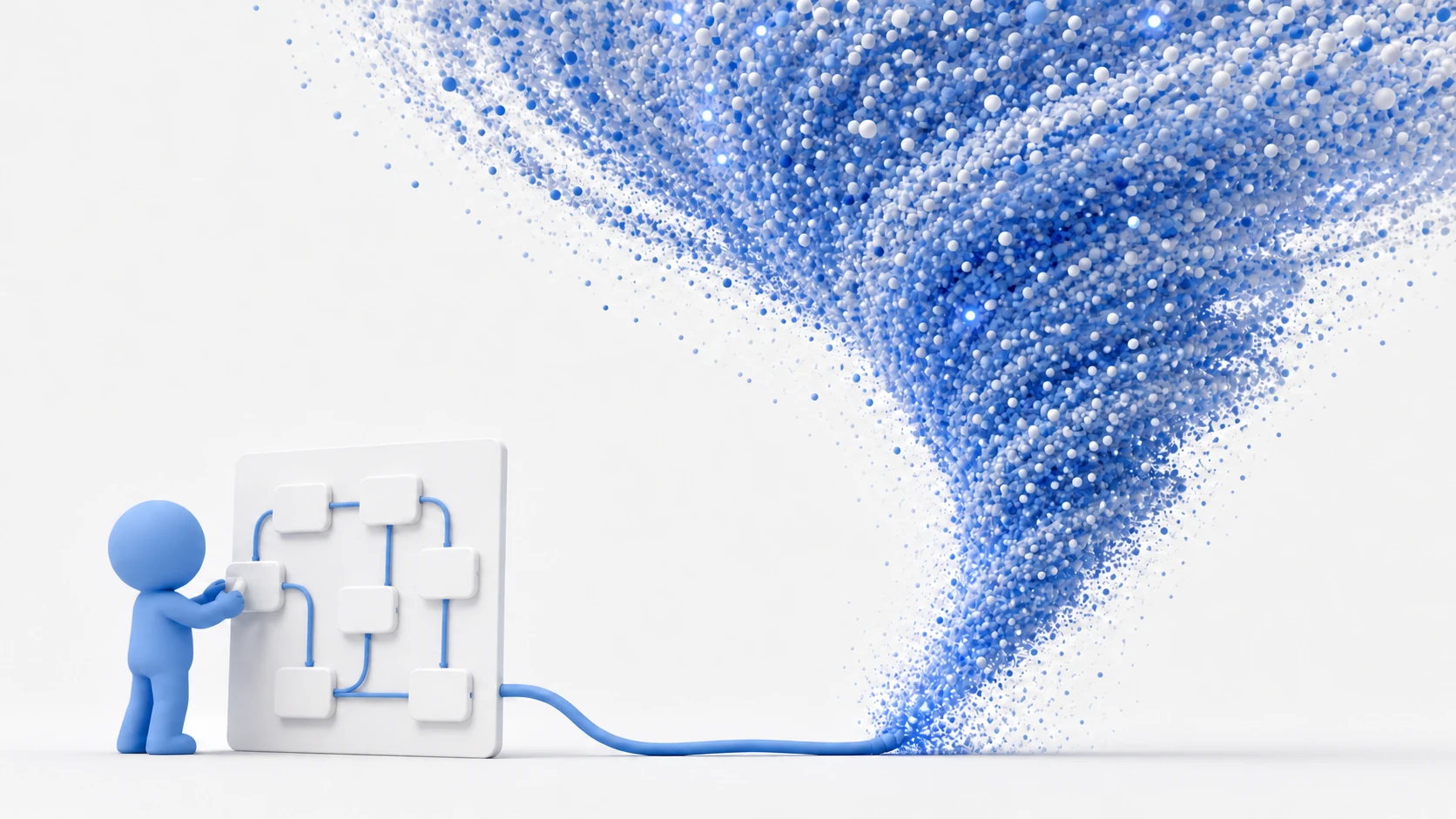 VFX Graph concept art: operating a node graph panel makes countless particles swirl up into a huge vortex