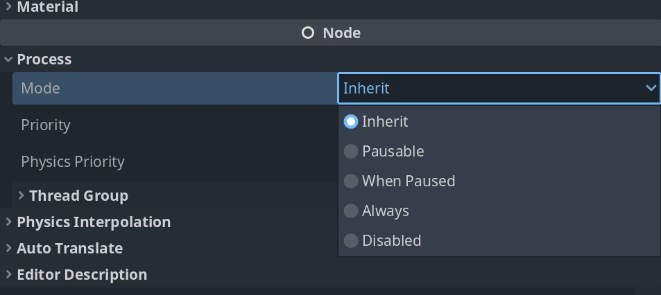 Process Mode Settings Screen