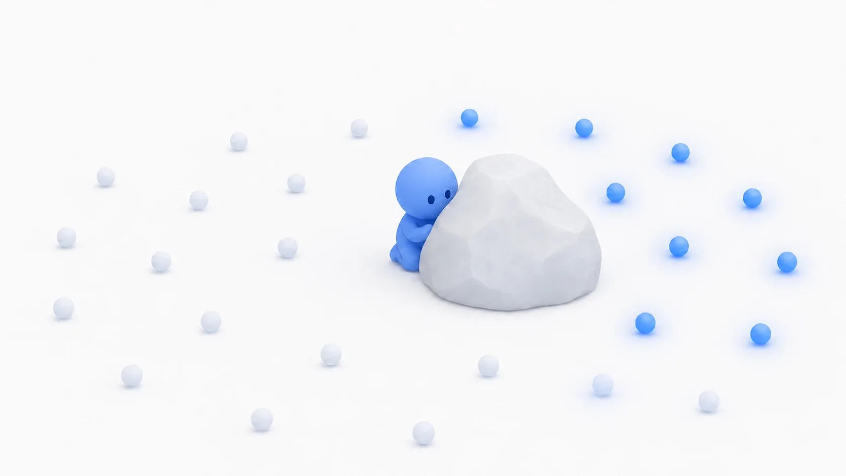 An EQS image of an enemy choosing a point behind cover from surrounding candidate points to hide, with a soft blue clay figure