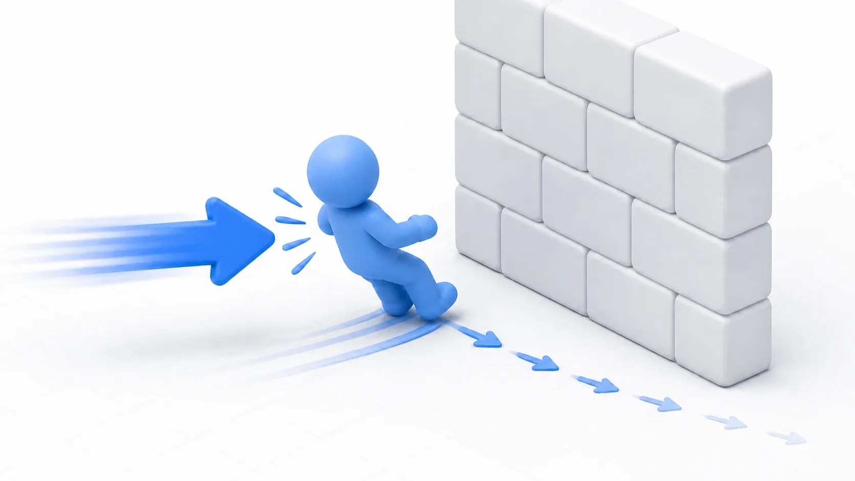A character pushed by an impact sliding along a wall without sinking into it while losing momentum