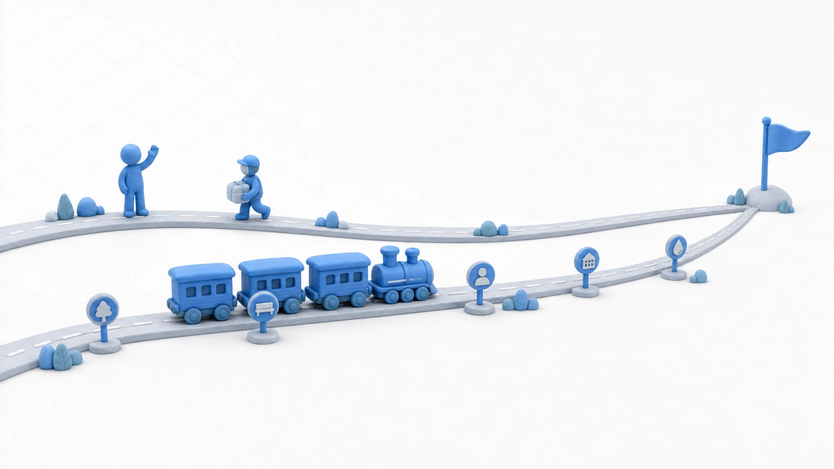 Conceptual image of two asynchronous mechanisms, shown as two roads running side by side