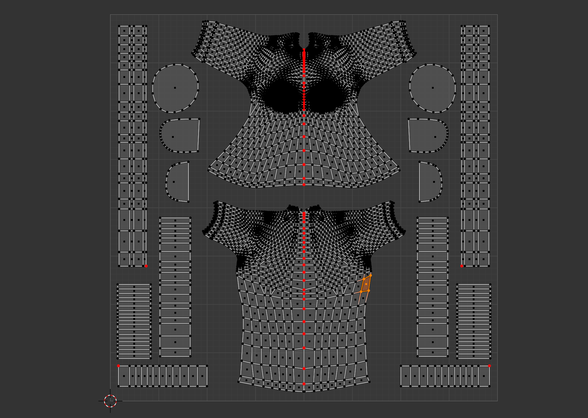 UV展開の結果:シームに沿ってモデルが2Dに展開された状態