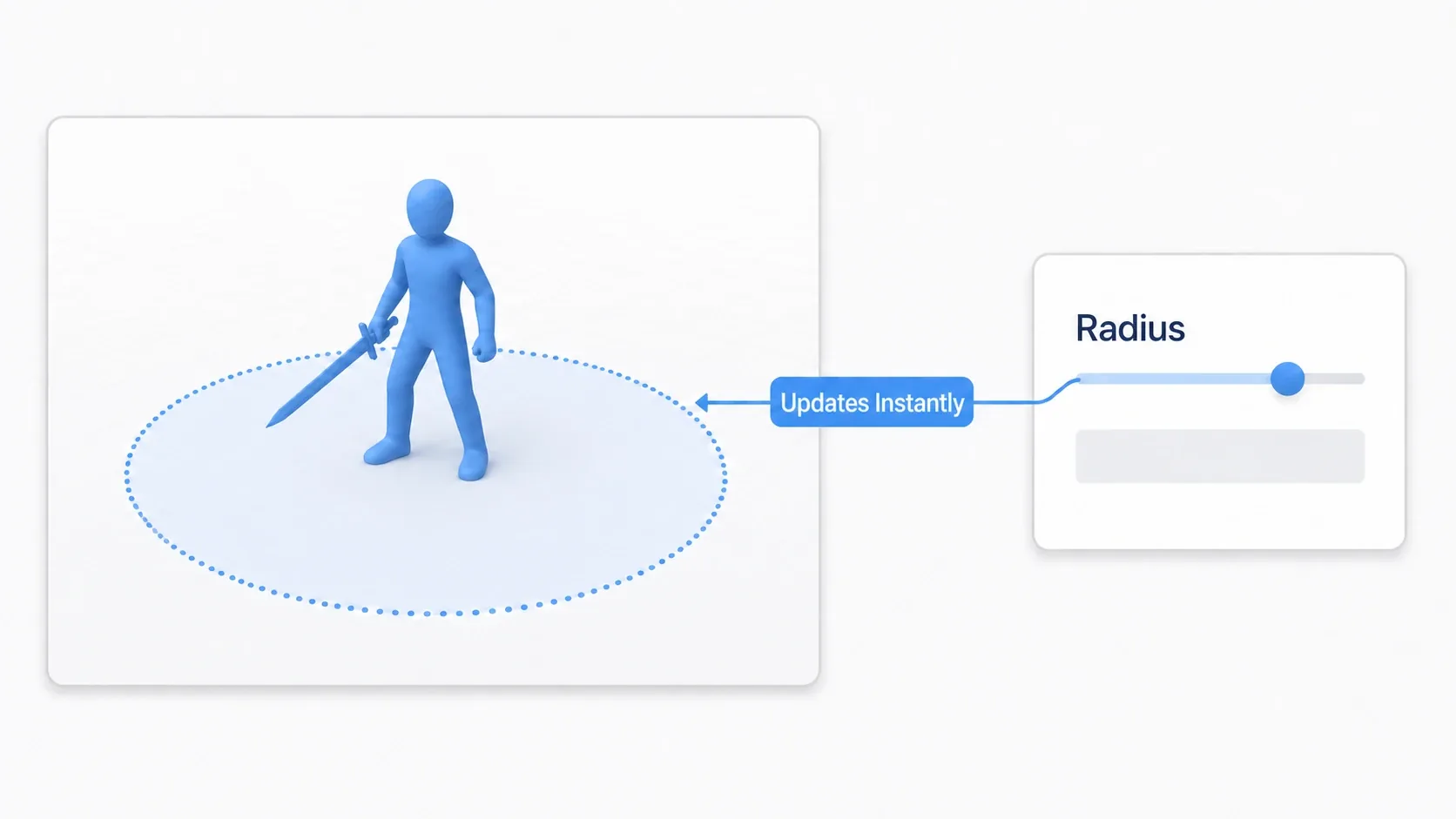 A practical @tool example. Dragging the Radius slider in the Inspector updates the attack-range circle in the editor instantly