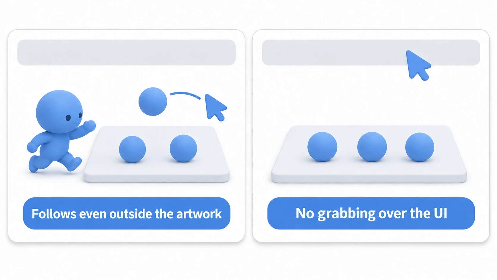 Pieces on a board follow the cursor even when it's away from their art, and aren't newly grabbed over the UI panel at the top
