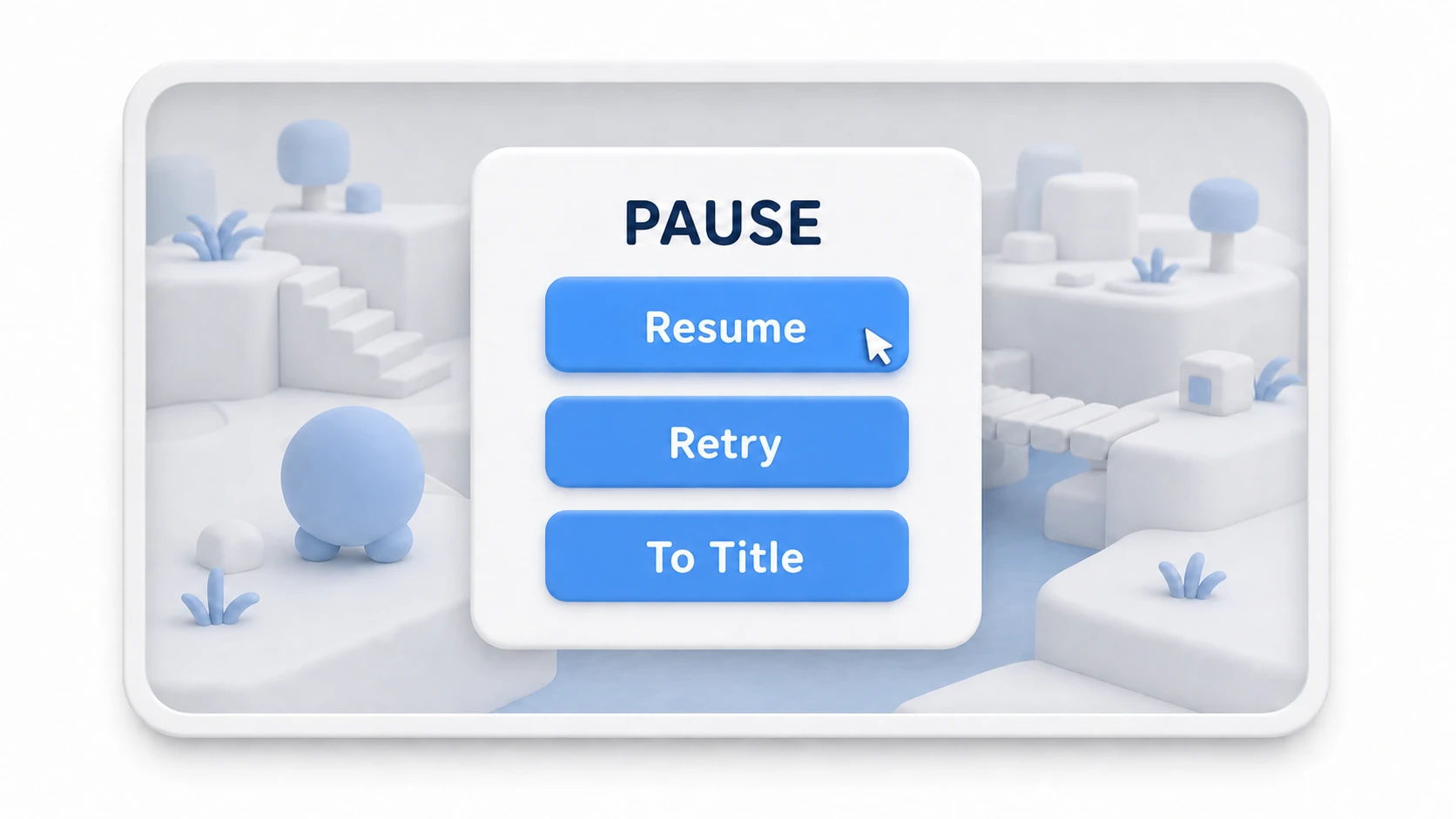 Finished pause menu. A semi-transparent dark panel overlays the game screen, with three buttons—"Resume," "Retry," and "To Title"—stacked vertically in the center