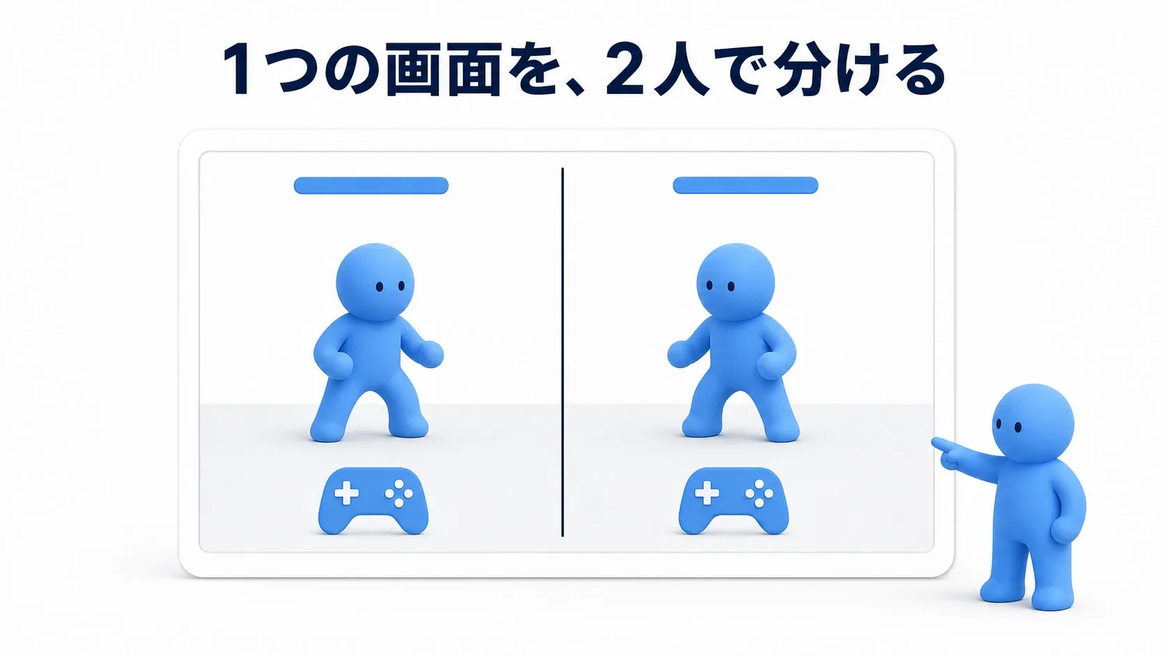 1つの画面が左右に分割され2人のクレイ人形がそれぞれ操作する様子