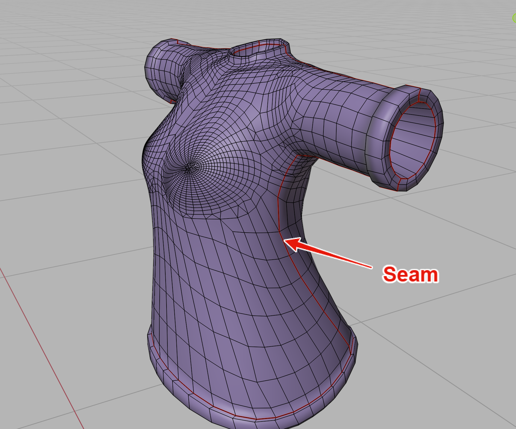 シームの例:赤い線がシーム(切れ目)を示している