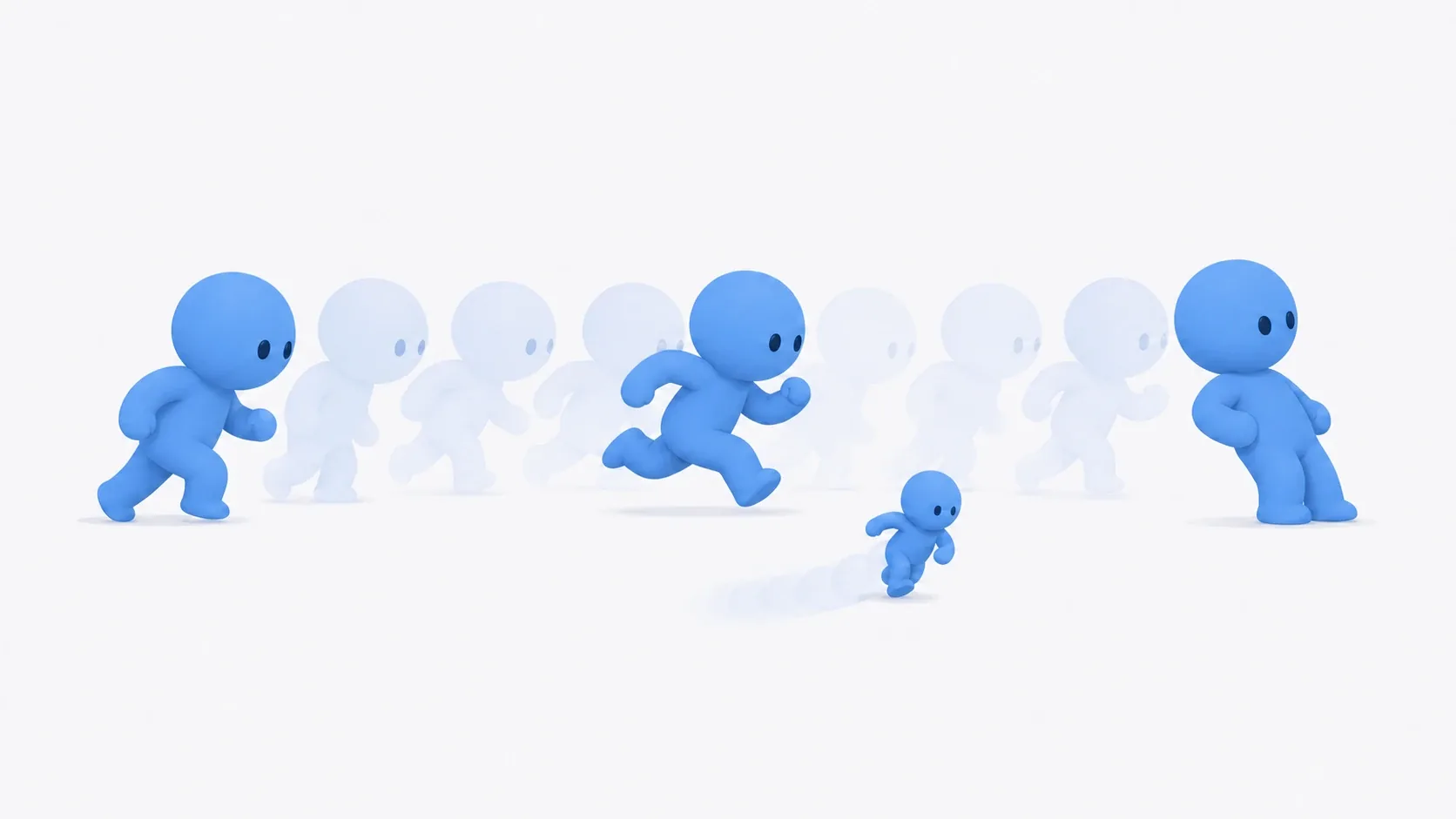 Smooth Motion Matching movement with sharp stops, turns, and starts, with a soft blue clay figure