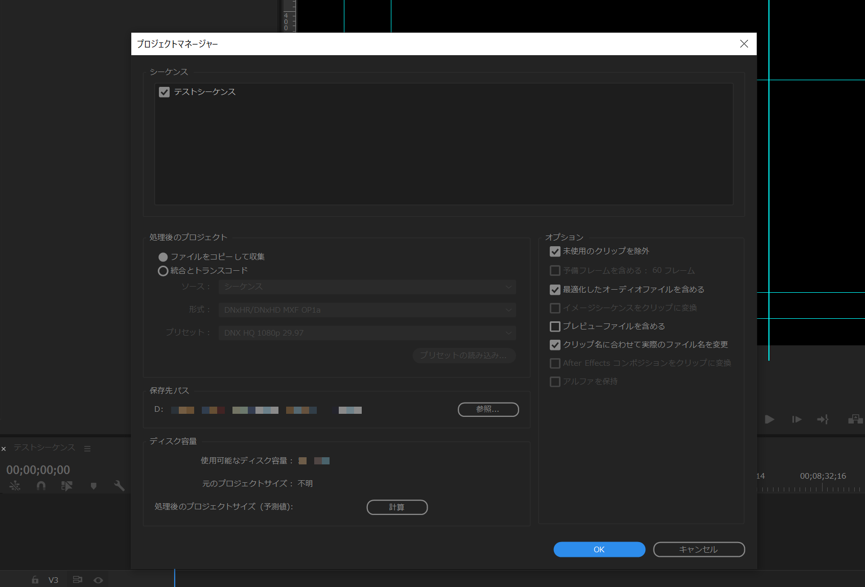 Premiere Proのプロジェクトマネージャー設定画面