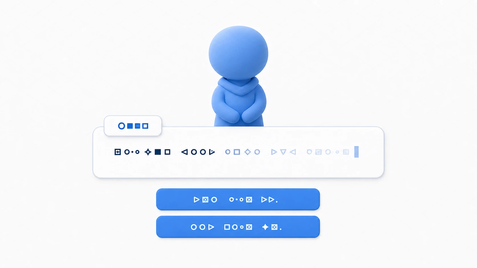 The idea of a dialogue system: a conversation window at the bottom of the screen shows the speaker name and line revealing character by character typewriter-style, with choice buttons lined up below