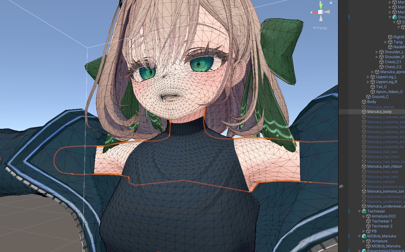 顔周りの細かいメッシュ構造