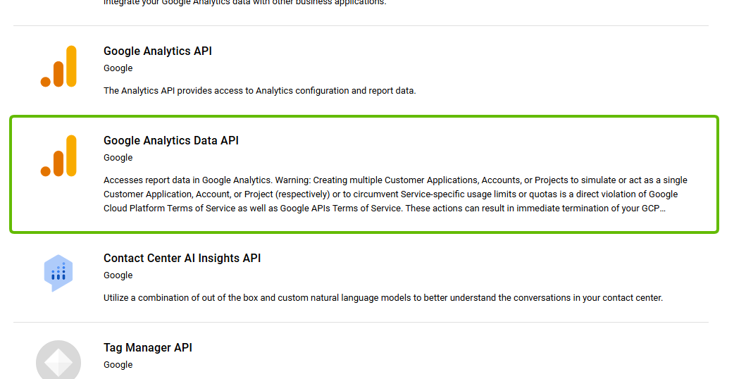 Google Cloud PlatformでGoogle Analytics Data APIを有効化する画面