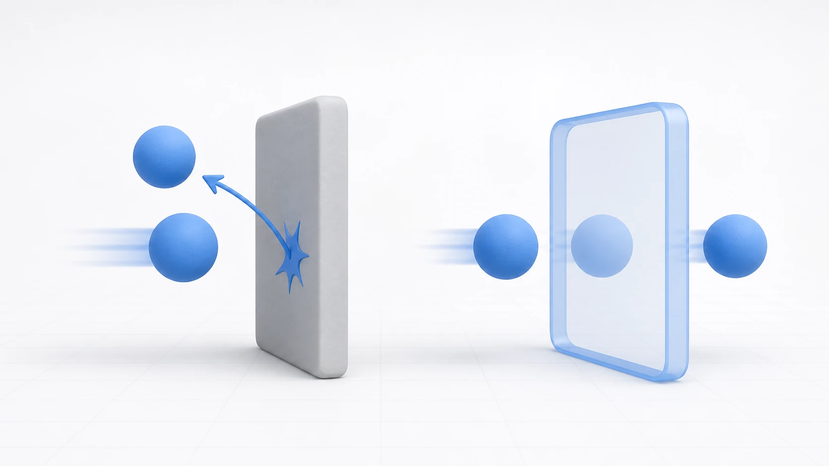 Contact event concept. A physical collision that bounces, and a trigger that detects objects passing through a zone