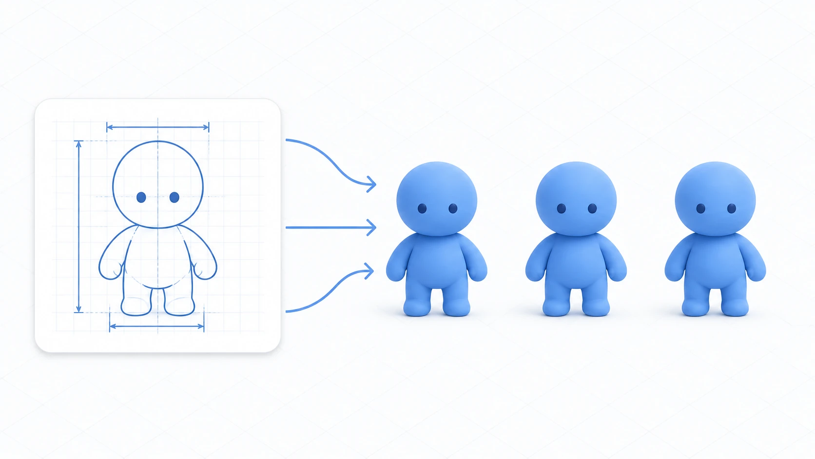 Prefabのイメージ。1枚の設計図から、同じ姿のオブジェクトが何体でも量産される