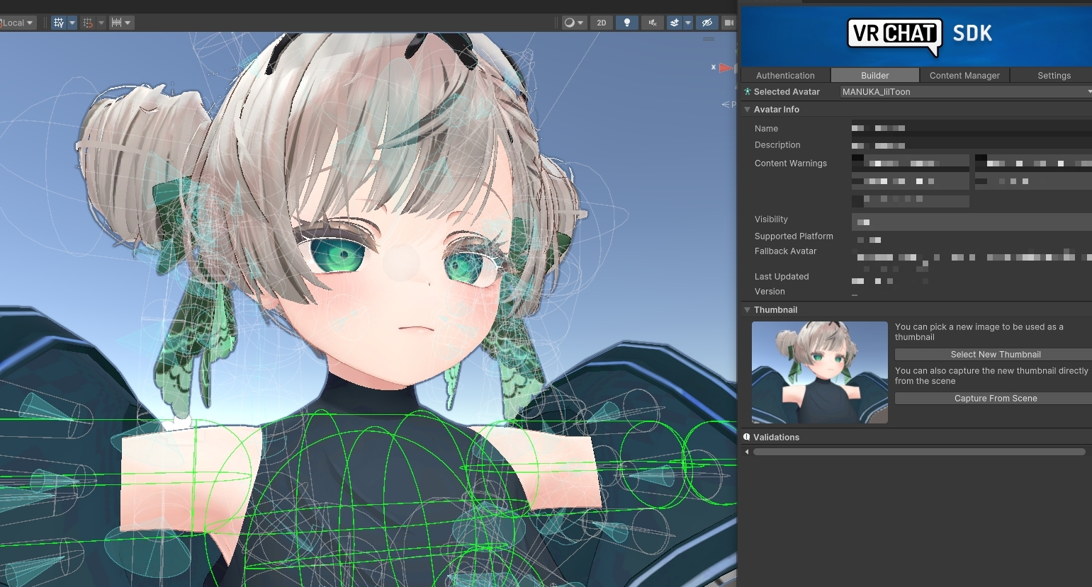 UnityのInspectorでシェイプキー（BlendShapes）を調整する様子