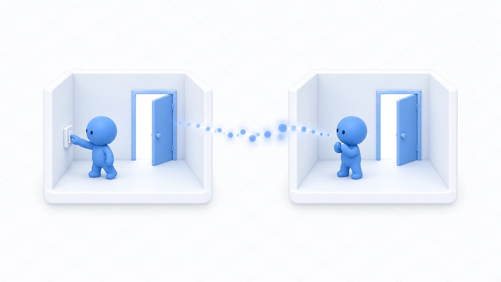 A door one person pressed, open on both screens