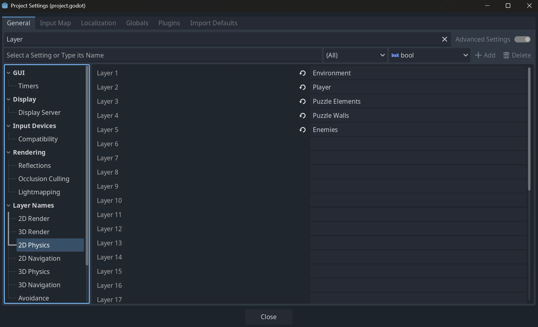 Collision Layer Name Settings