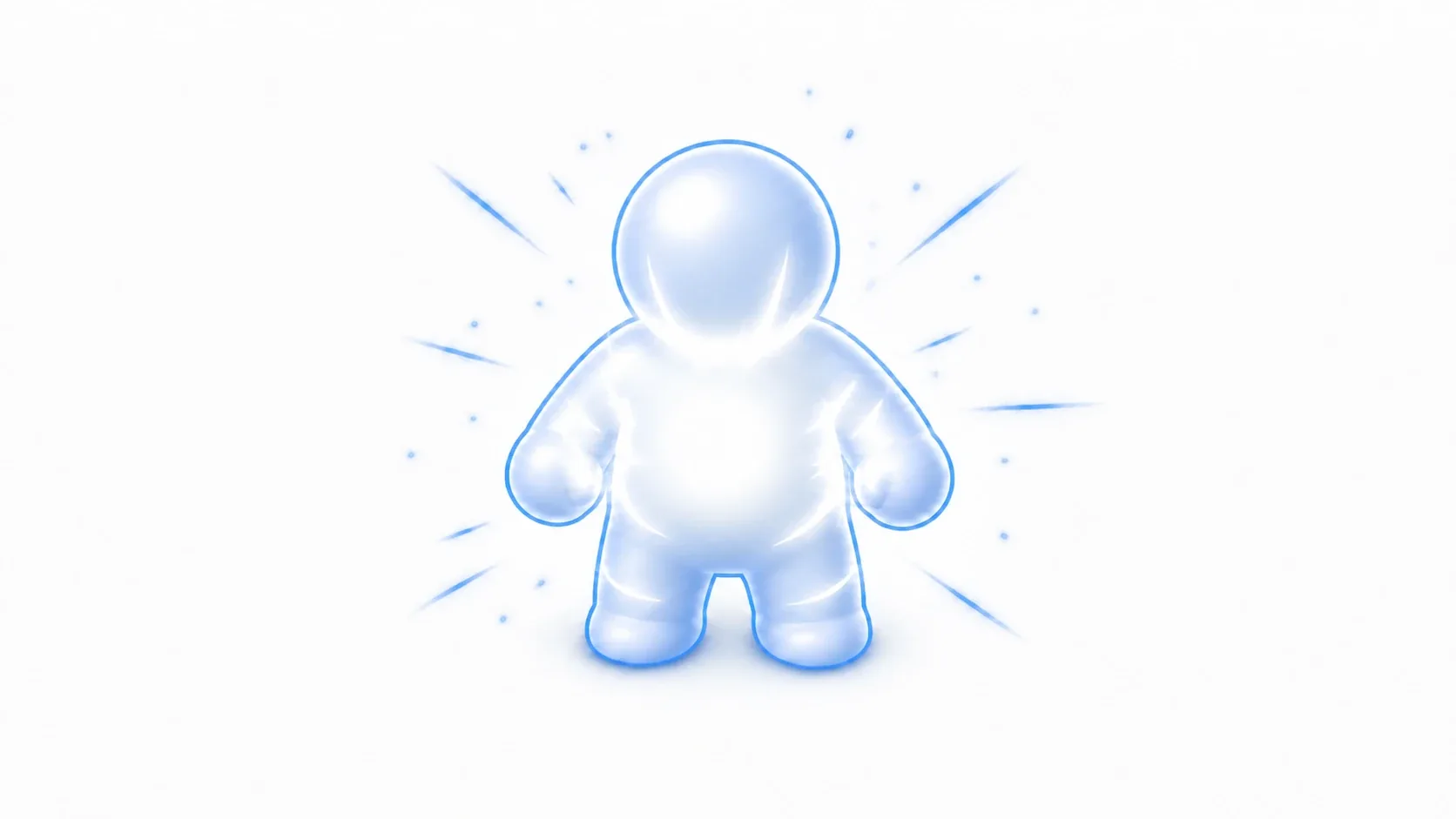 An image of a character flashing white the moment it takes a hit. A blue clay mannequin glows white with impact lines radiating outward