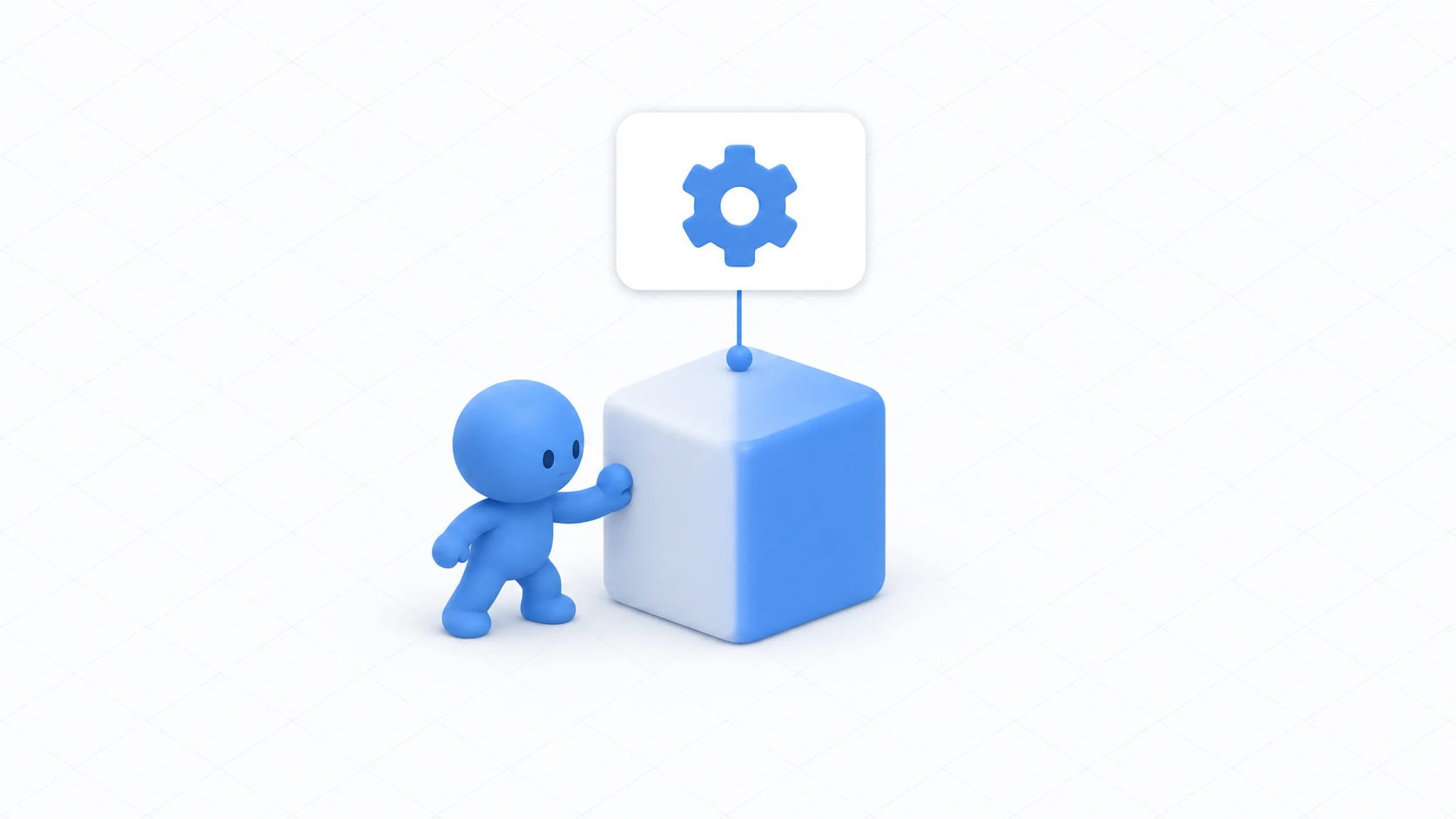 Touching the Cube switches its color, with a line running from a gear card to the Cube