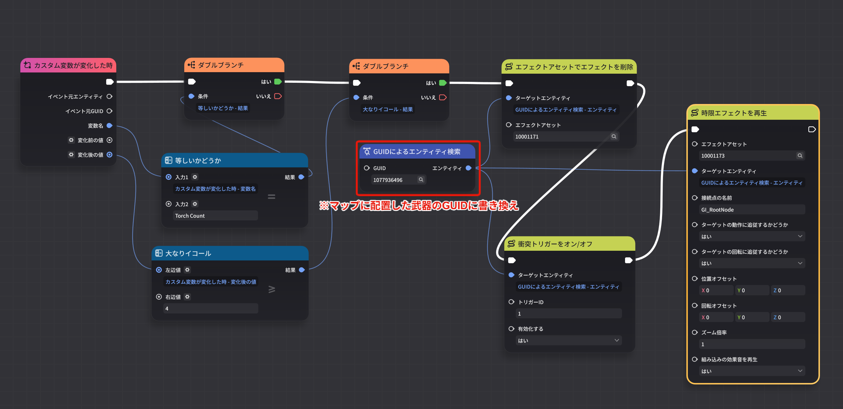 武器のロック解除のノード設定