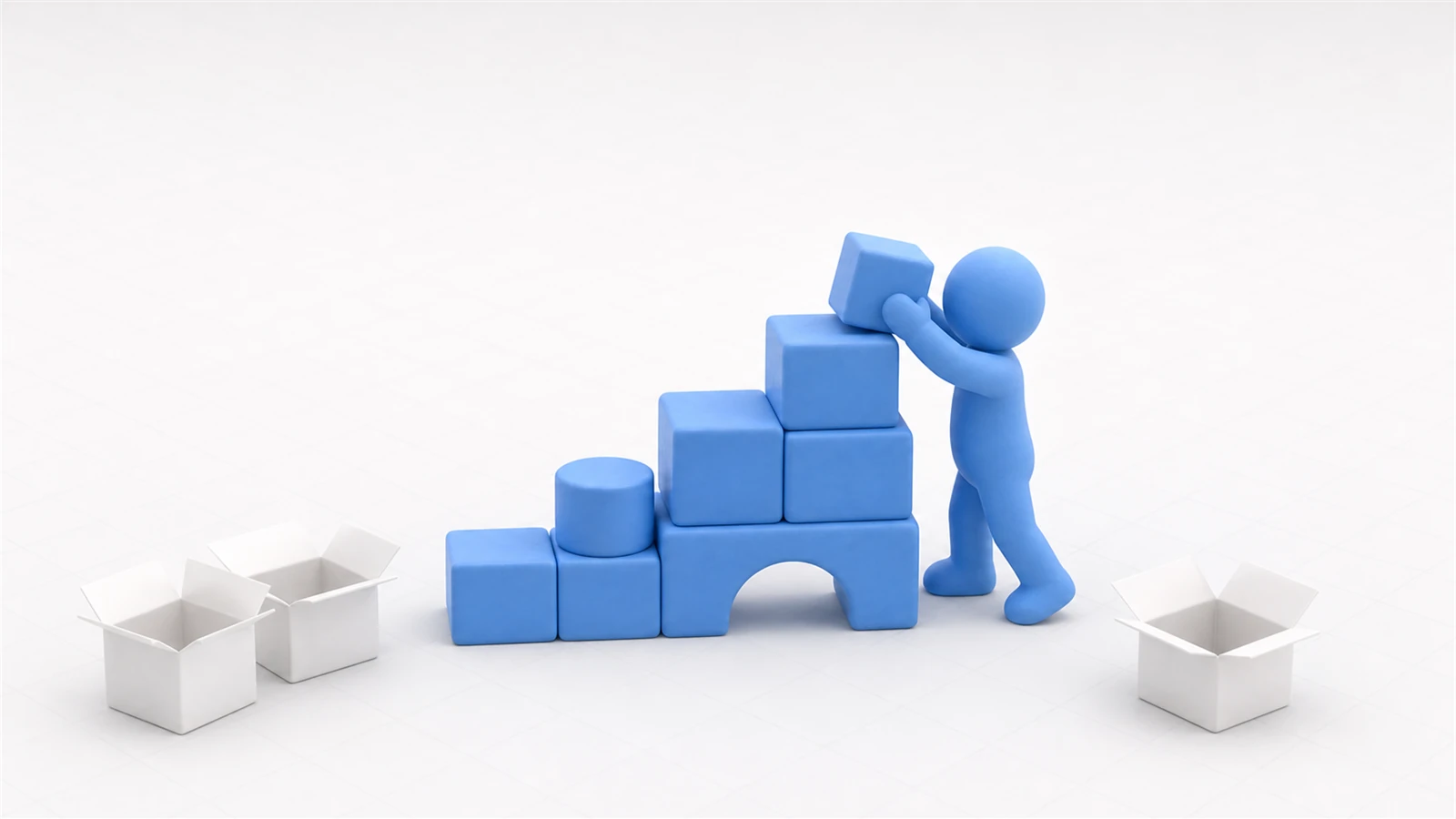 Illustration of C# programming fundamentals, learning by stacking basic building blocks one at a time