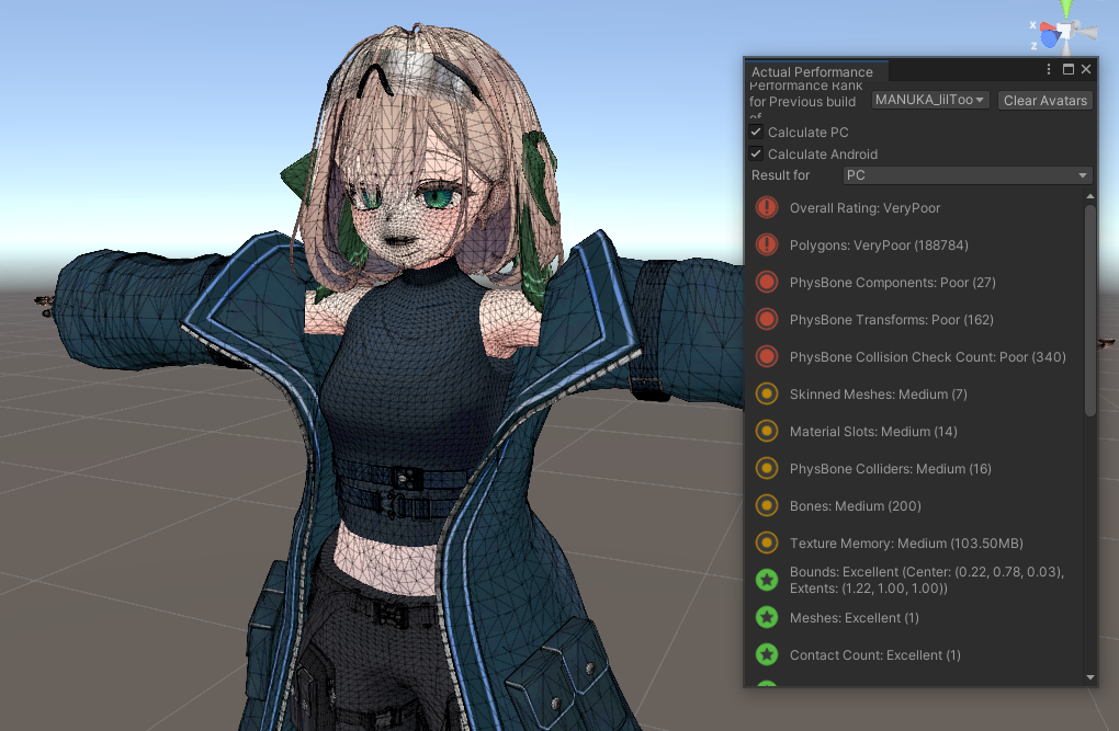 Actual Performanceタブでポリゴン数とランクを確認