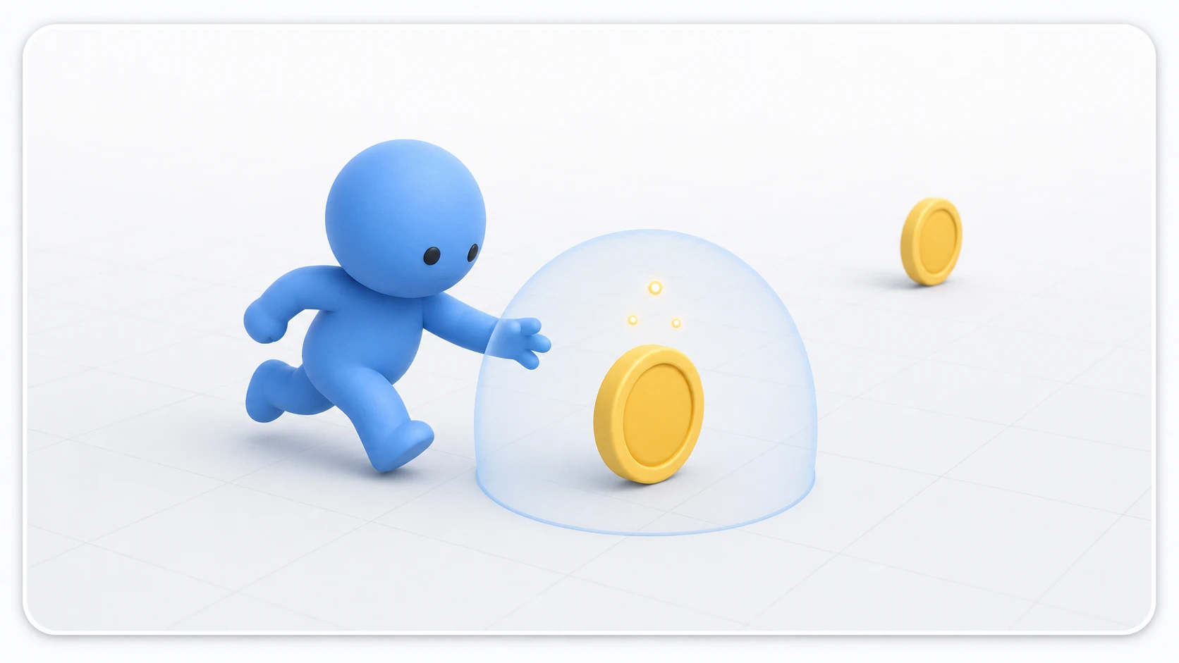 Coin pickup scene: the running player enters the coin's trigger radius, the coin bursts into light particles, and the pickup notice fires