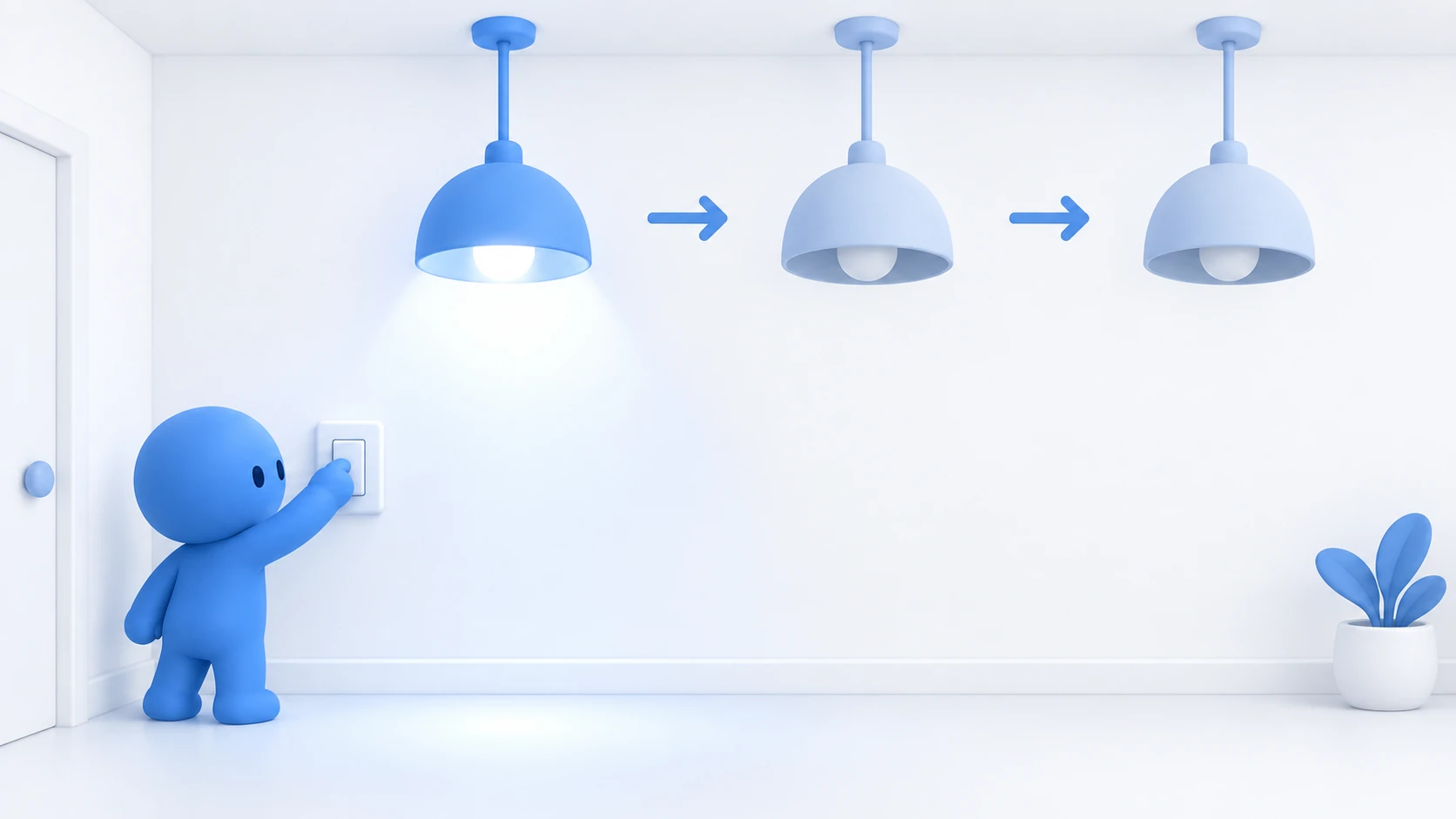 Three ceiling lamps lighting in turn