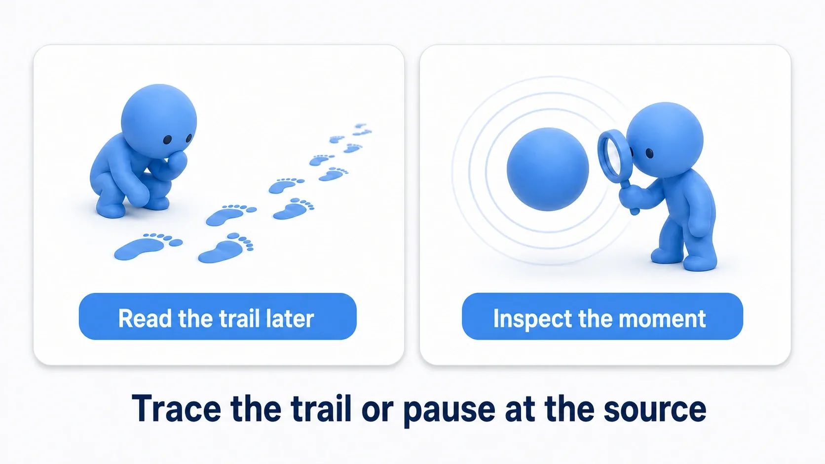Print String reads footprints after the fact, while the debugger looks at the moment itself. Follow the trail, or stop at the scene