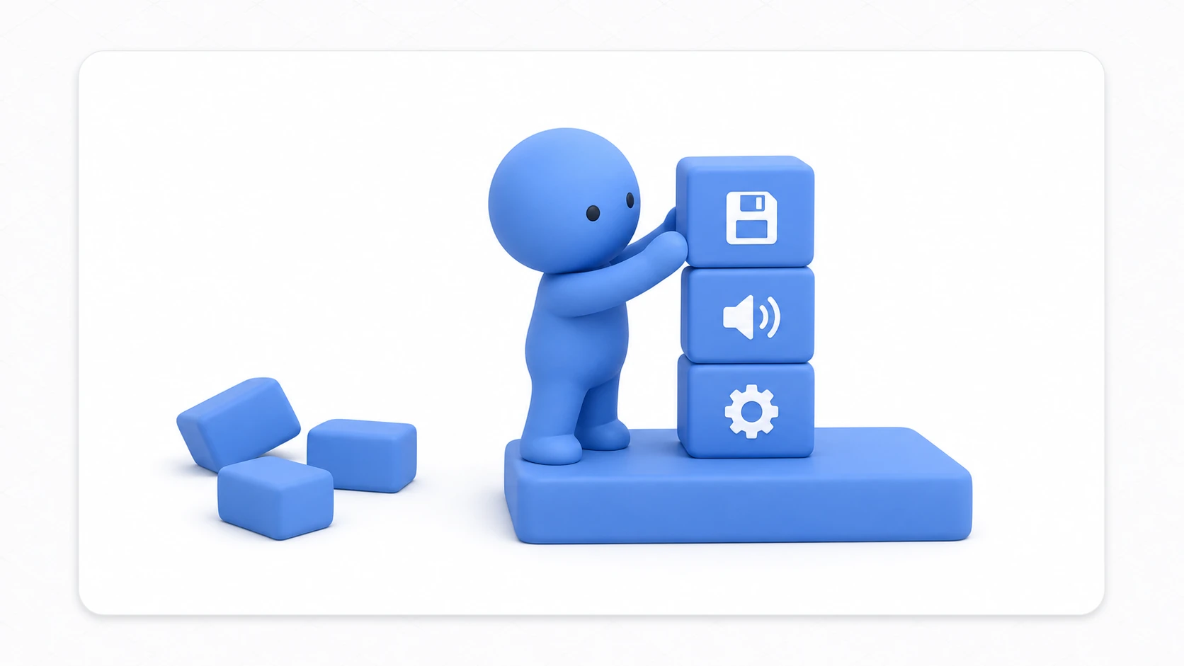 A figure assembling scattered manager blocks onto a solid foundation