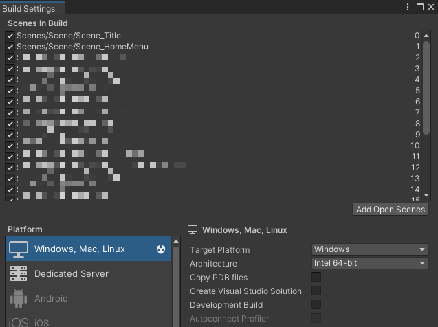 BuildSettingsの設定画面